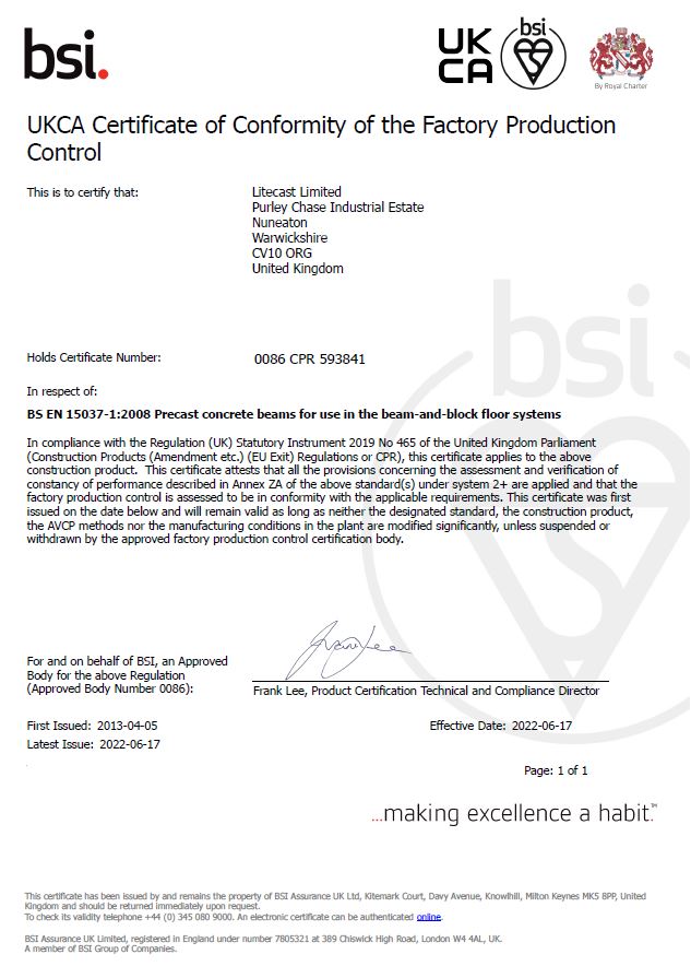 EC Certificate of Factory Product Control