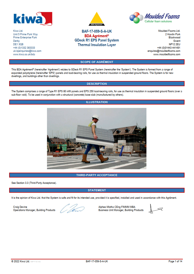 Litecast GT - KIWA BDA Certificate