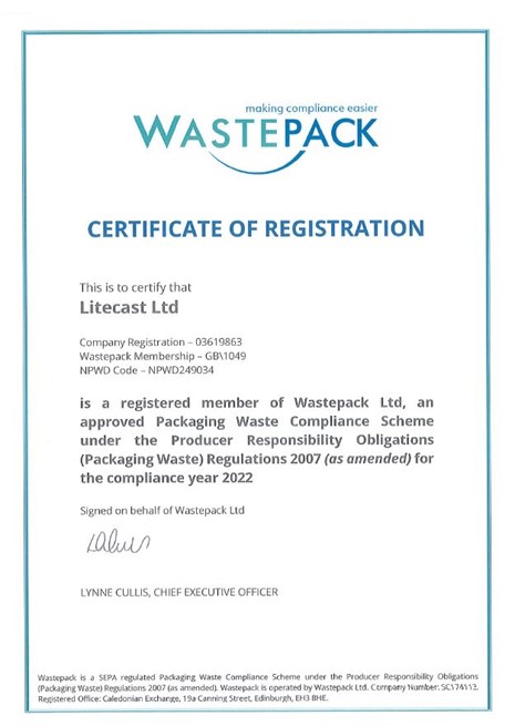 Wastepack Certificate of Registration