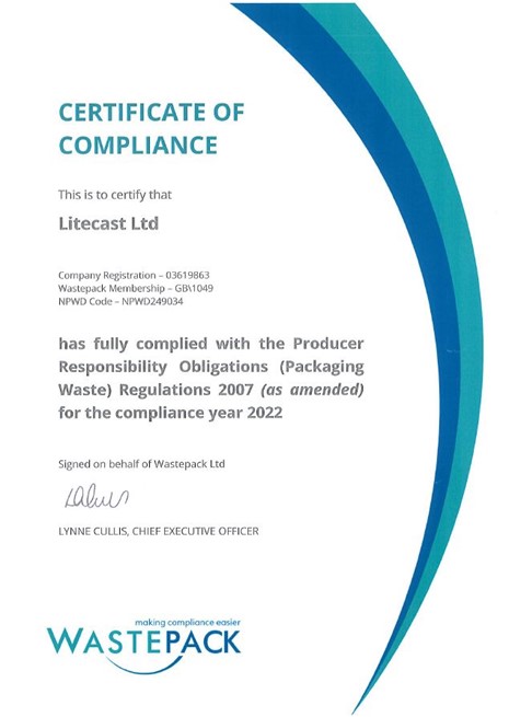 Wastepack Certificate of Compliance